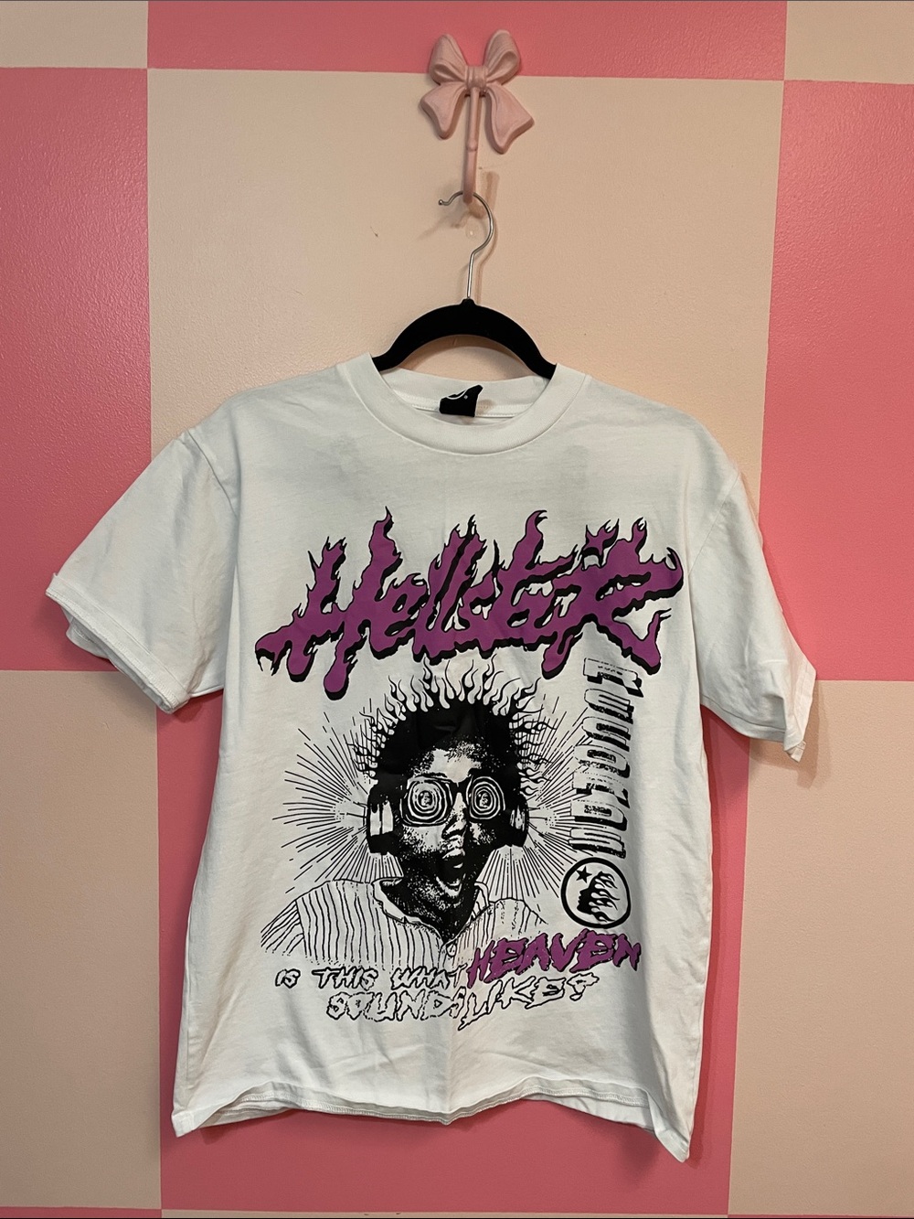 Hellstar White Short-Sleeve Graphic Tee with Purple Print